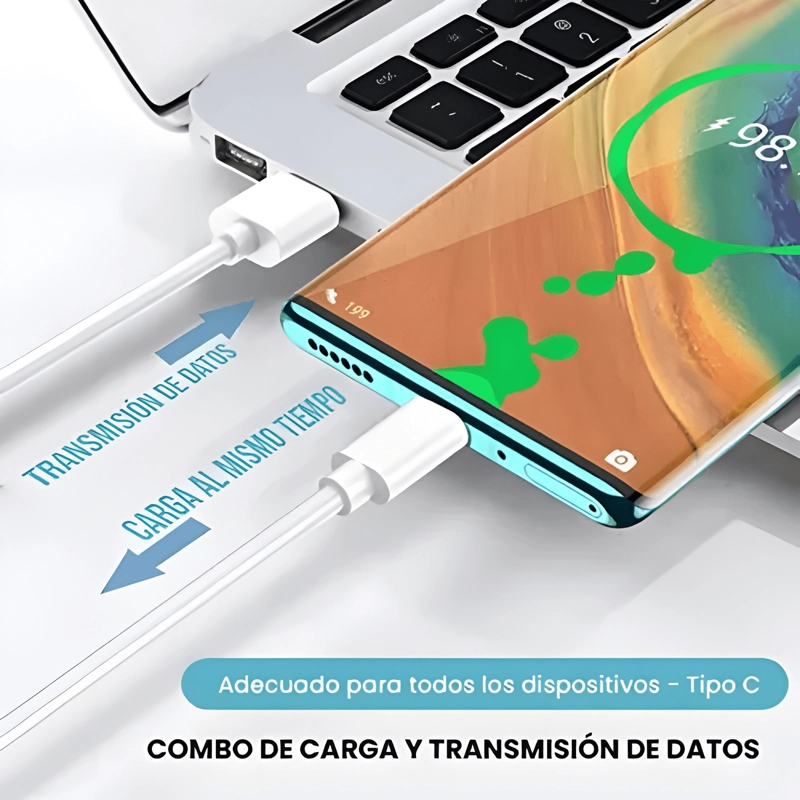 CABLE TIPO USB A TIPO C PARA CARGA RAPIDA ANDROID BLANCO - 3