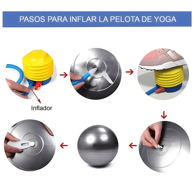 PELOTA BALON YOGA 75 CM PILATES CON INFLADOR - 2