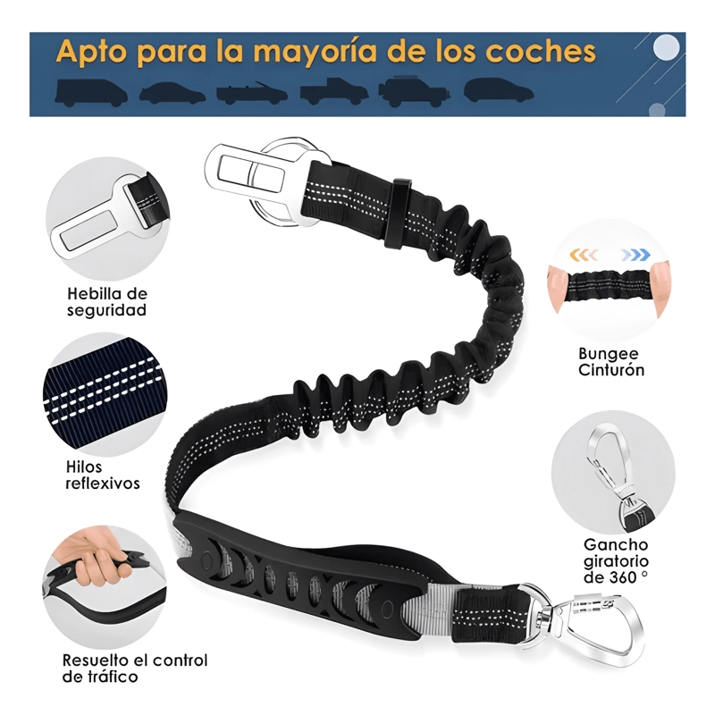CORREA CINTURON SEGURIDAD 2 EN 1 AUTO PERROS CON DISPENSADOR - 4
