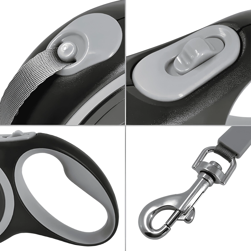 CORREA DE CABLE RETRACTIL PARA PERRO 5M HASTA 50KG NEGRO - 4
