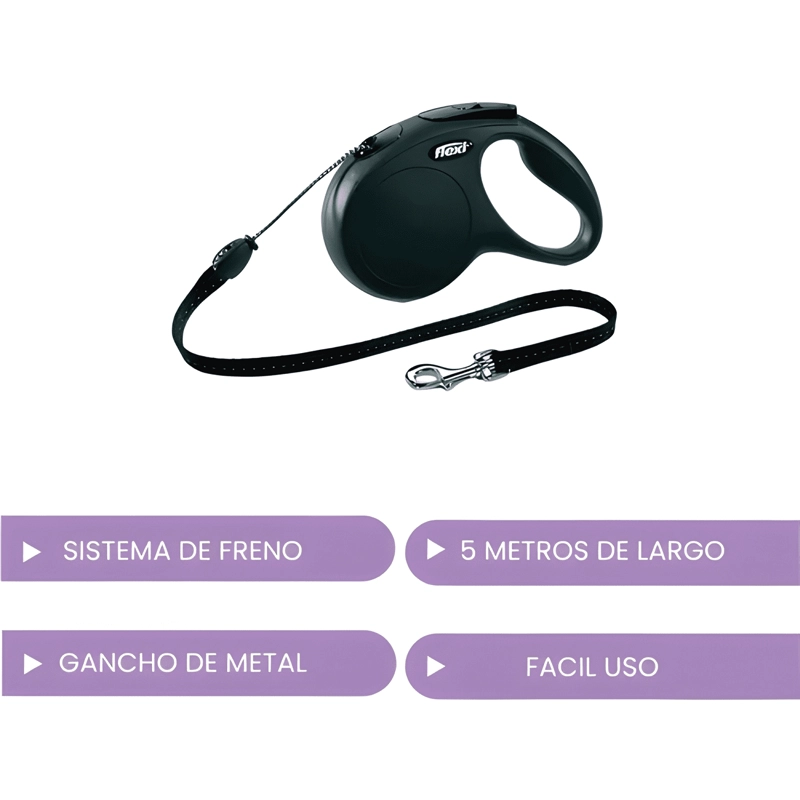FLEXI CLASSIC S DESIGN PARA MASCOTAS 5M HASTA 12KG NEGRO - 2
