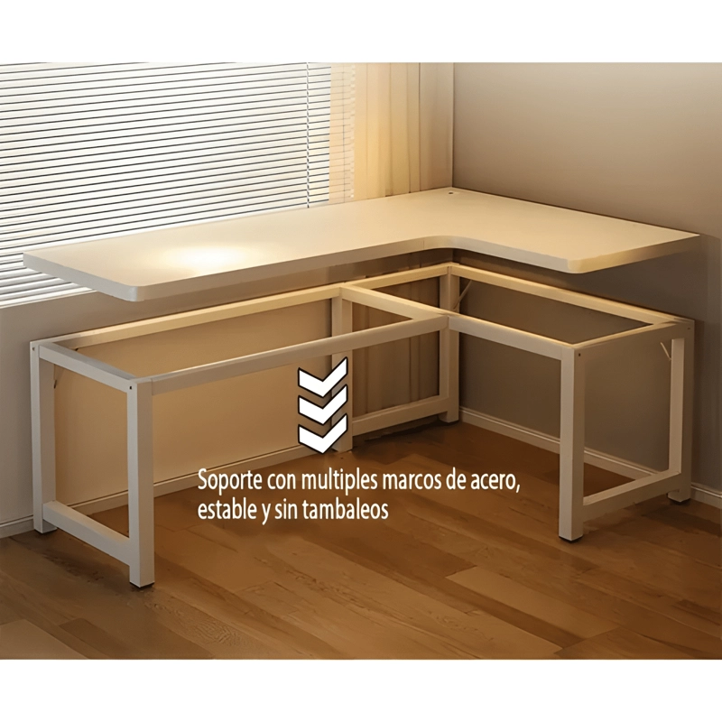 ESCRITORIO EN L OFICINA MADERA Y FIERRO MODERNO 140X100X75 - 1