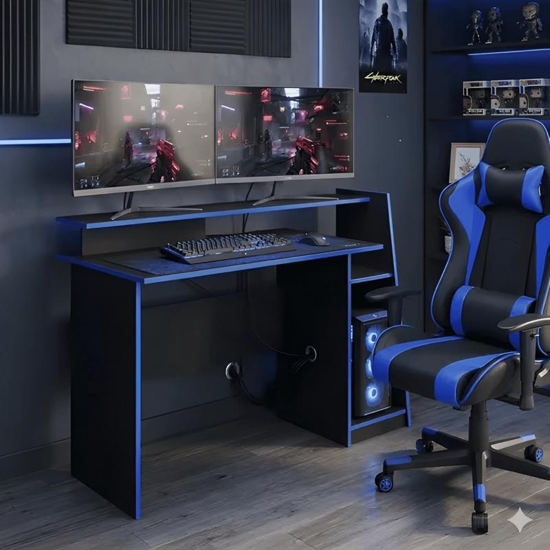 ESCRITORIO GAMER KRATOS AZUL NEGRO - 1