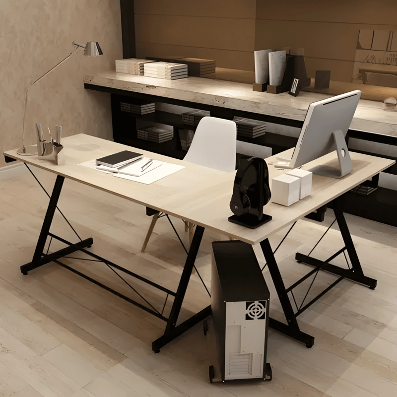 ESCRITORIO ESQUINERO FORMA L BASE METAL OFICINA 161X51X74CM - 3