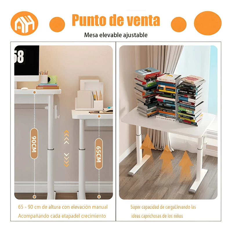 ESCRITORIO 120CM ALTURA AJUSTABLE MANUAL ERGONOMICO TRABAJO - 4