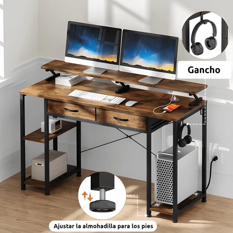 ESCRITORIO 120X50X86CM CON REPISA GANCHOS PUERTO USB #3 - 2