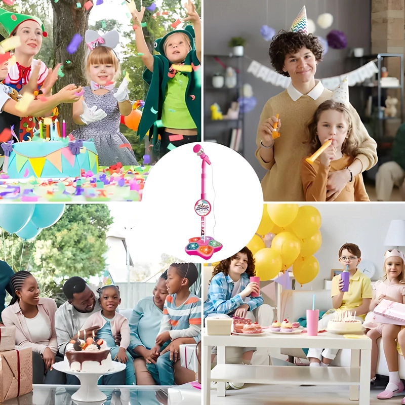 INFANTIL KARAOKE MICROFONO JUGUETE DE NIÑOS CON BASE ROSA - 2