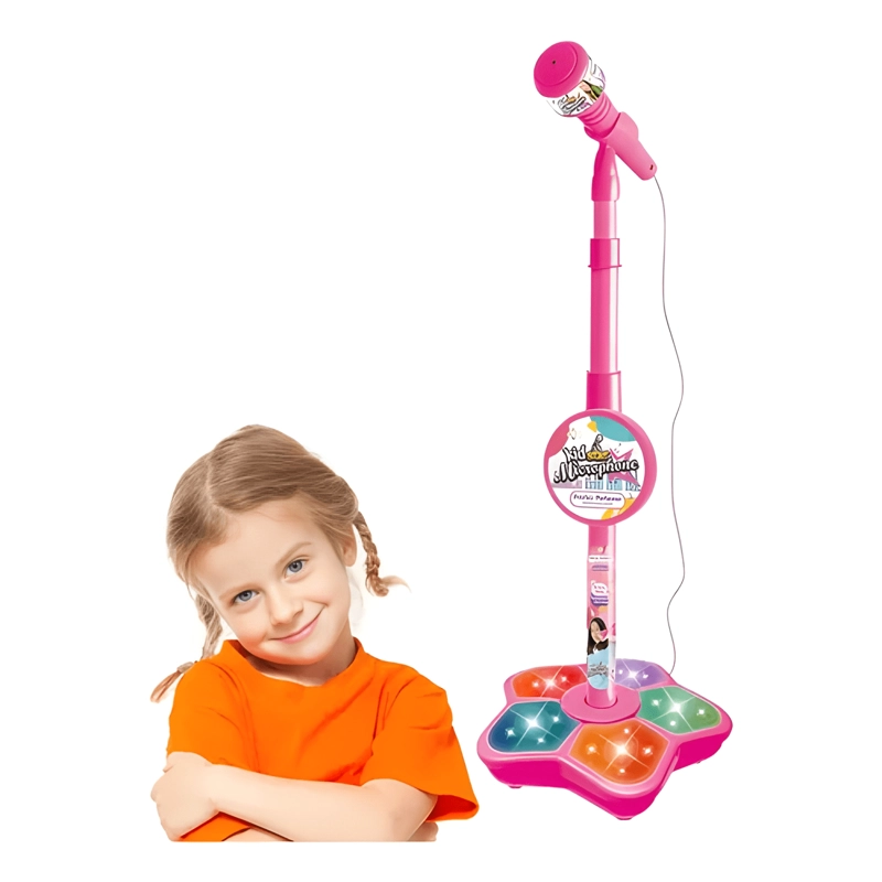 INFANTIL KARAOKE MICROFONO JUGUETE DE NIÑOS CON BASE ROSA - 3