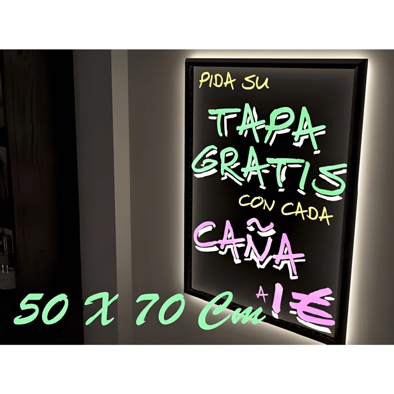 PIZARRA LED LUMINOSA 50 X 70 CM + 6 PLUMONES, PAÑO Y CONTROL - 1