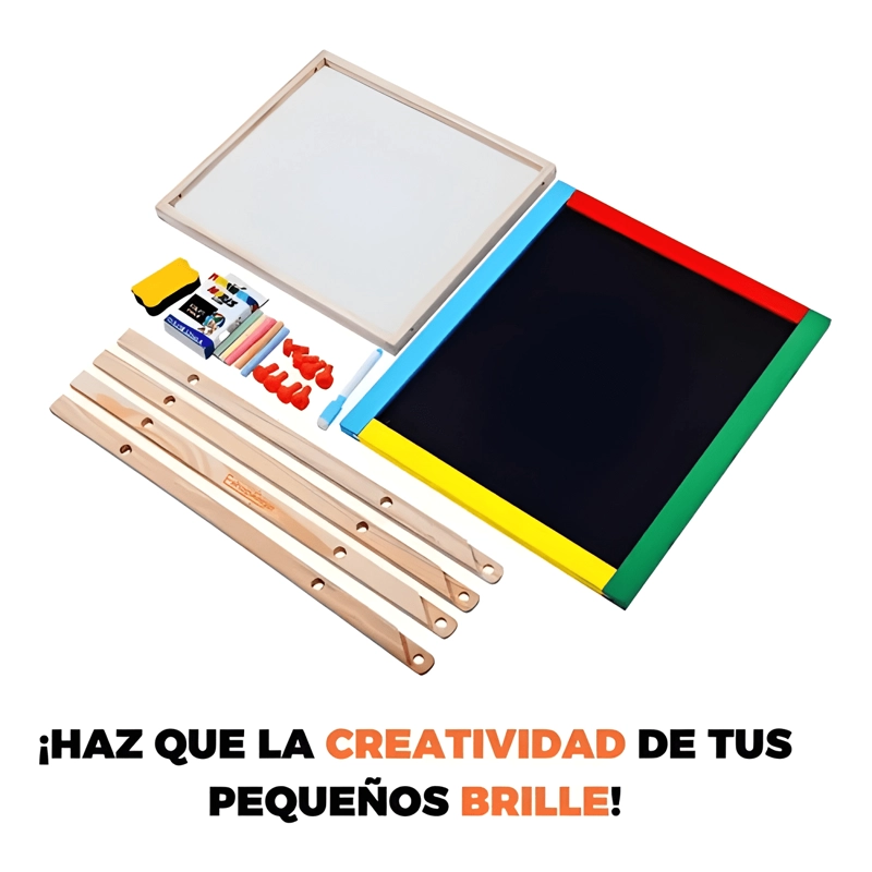 PIZARRA ATRIL PARA NIÑOS 2 EN 1 DOBLE MADERA + TIZA Y PLUMON - 3