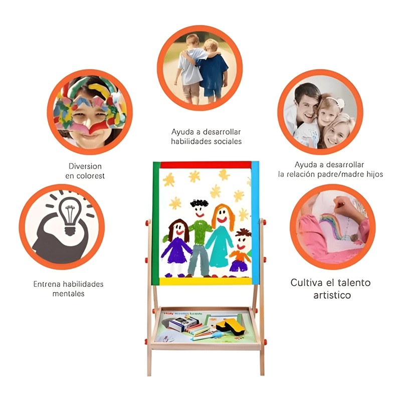 PIZARRA ATRIL PARA NIÑOS 2 EN 1 DOBLE MADERA + TIZA Y PLUMON - 4