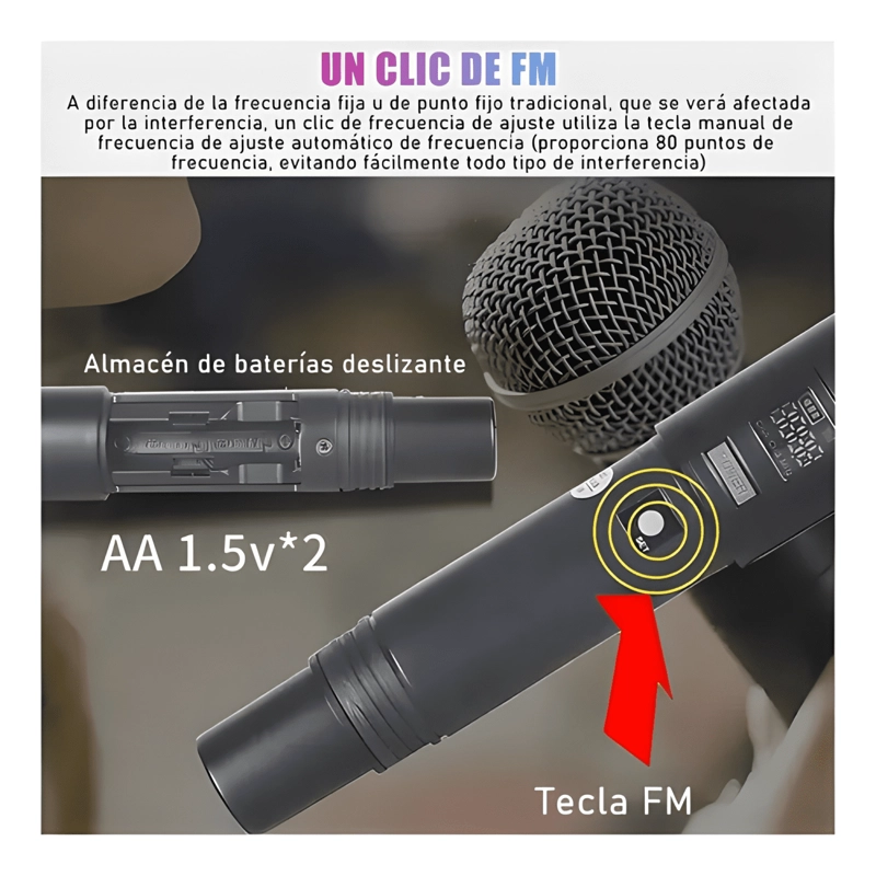 2 MICROFONOS MANO INALAMBRICOS PROFESIONALES KARAOKE NEGRO - 2