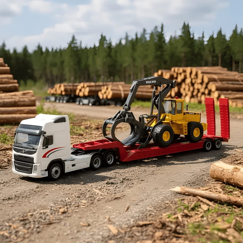CAMION VOLVO CAMA BAJA CON MAQUINA ESCALA 1:87 - 1