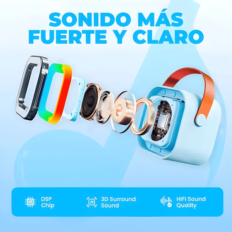MINI PARLANTE KARAOKE BLUETOOTH MICROFONO PORTATIL CELESTE - 2
