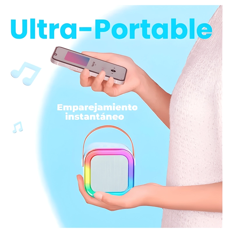 MINI PARLANTE KARAOKE BLUETOOTH MICROFONO PORTATIL CELESTE - 4