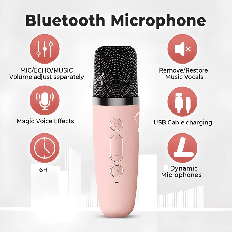 PARLANTE KARAOKE PORTATIL MINI MICROFONO INALAMBRICO BT ROSA - 2