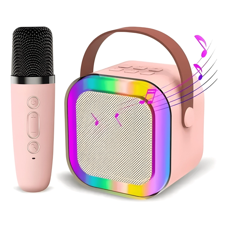 PARLANTE KARAOKE PORTATIL MINI MICROFONO INALAMBRICO BT ROSA - 4