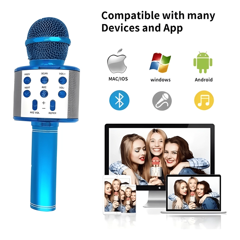 MICROFONO INALAMBRICO KARAOKE BOCINA BLUETOOTH ROSA DORADO - 3