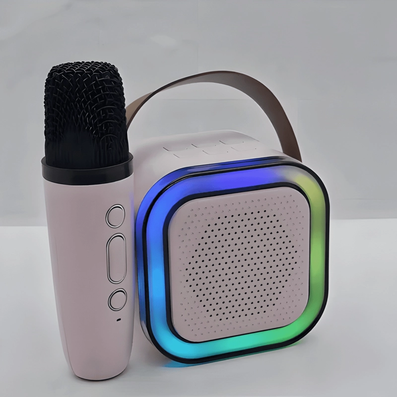 MINI PARLANTE CON MICROFONO EFECTOS DE SONIDOS LUZ LED ROSA - 4