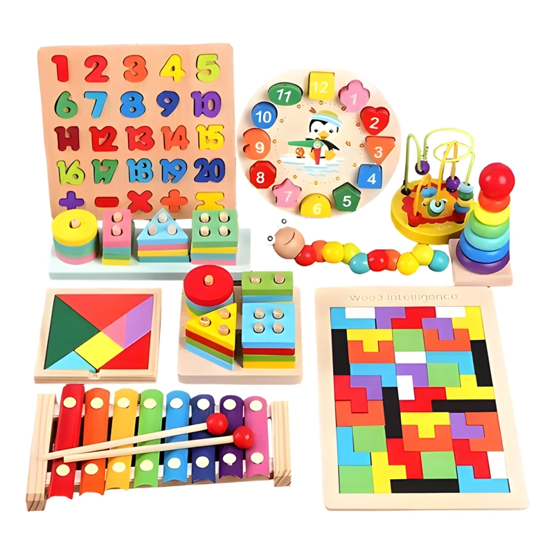 PACK 10 JUGUETES DIDACTICOS DE MADERA NIÑOS APRENDIZAJE #2 - 1