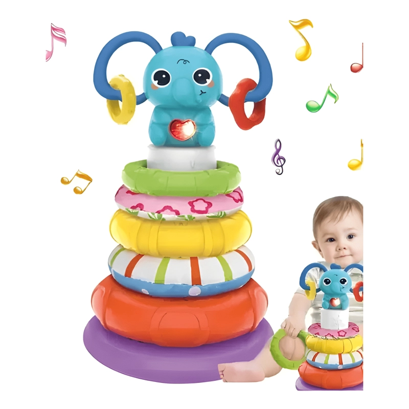 TORRE APILABLE DE ENCAJE MUSICAL DE ELEFANTE PARA BEBES - 1