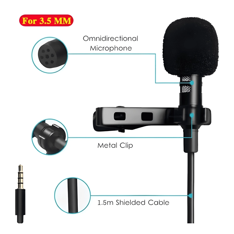 MICROFONO MANOS LIBRES CLIP CELULAR GAMER BLOGGER NEGRO - 3