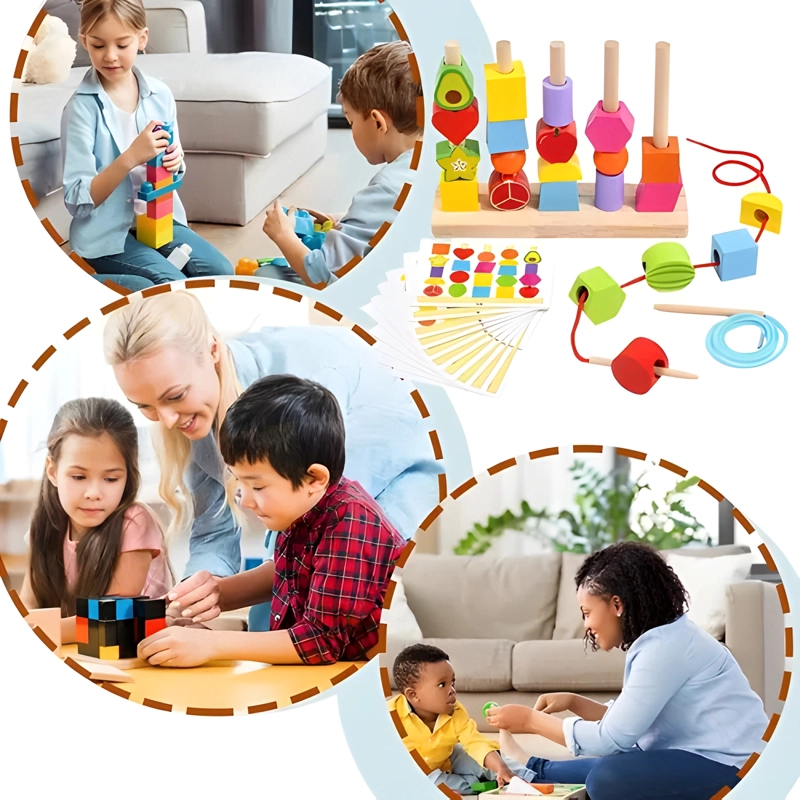 JUEGO DE ENCAJE Y FIGURAS, ENHEBRAR PARA NIÑOS MONTESSORI - 3