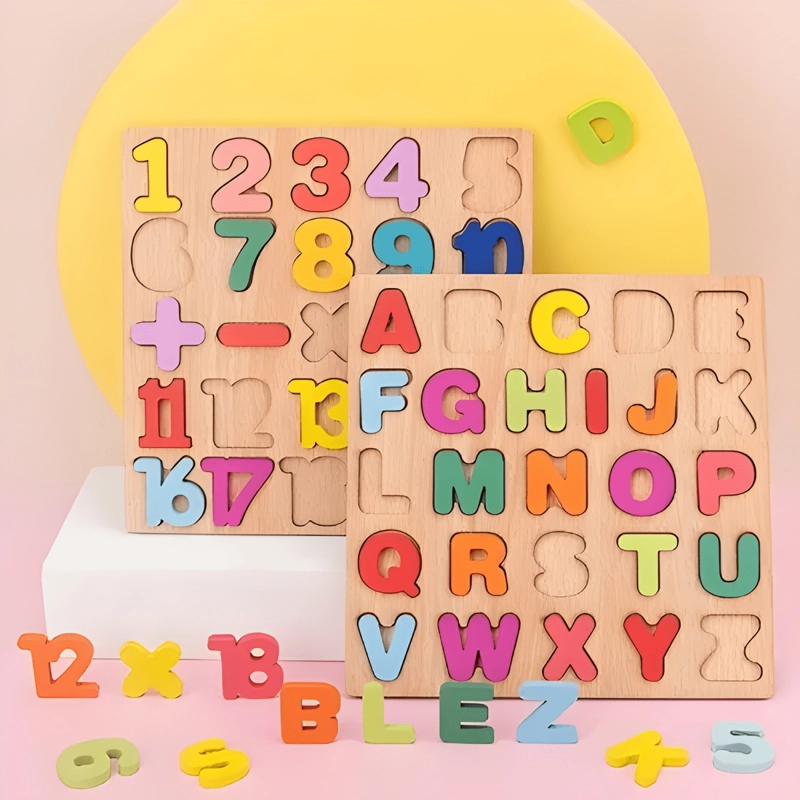 SET TABLA ENCAJE DIDACTICO MADERA LETRAS + NUMEROS #1 - 1