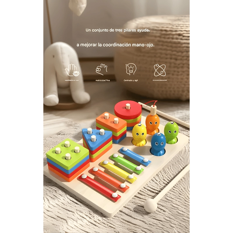MONTESSORI 7EN1 MADERA PESCA, XILOFONO JUGUET DIDACTICO NIÑO - 3