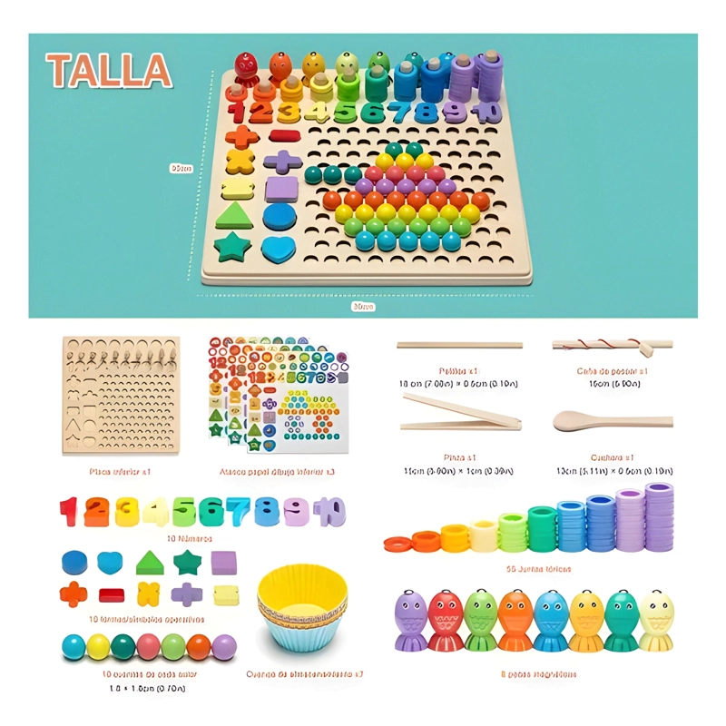 JUGUETE EDUCATIVO DE MADERA NIÑOS TABLERO MATEMATICAS PESCA - 1