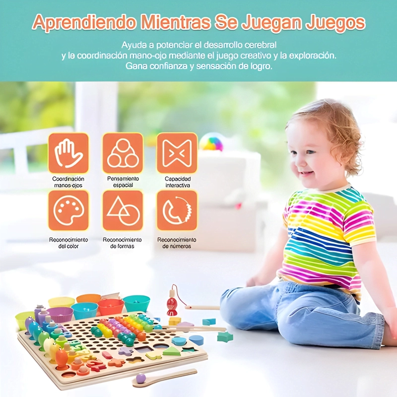 JUGUETE EDUCATIVO DE MADERA NIÑOS TABLERO MATEMATICAS PESCA - 2