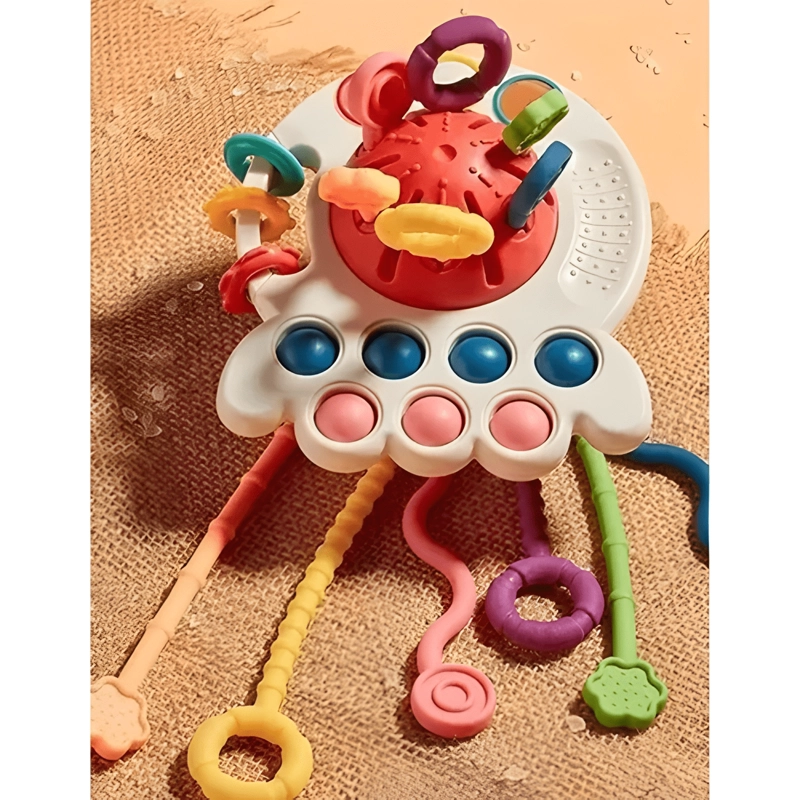 JUGUETE SENSORIAL 4 EN 1 PARA BEBE  CON DISEÑO PULPO ROJO #1 - 1