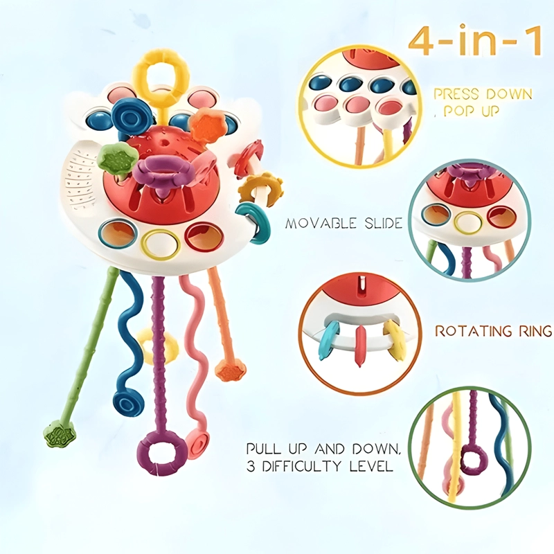 JUGUETE SENSORIAL 4 EN 1 PARA BEBE  CON DISEÑO PULPO ROJO #1 - 3