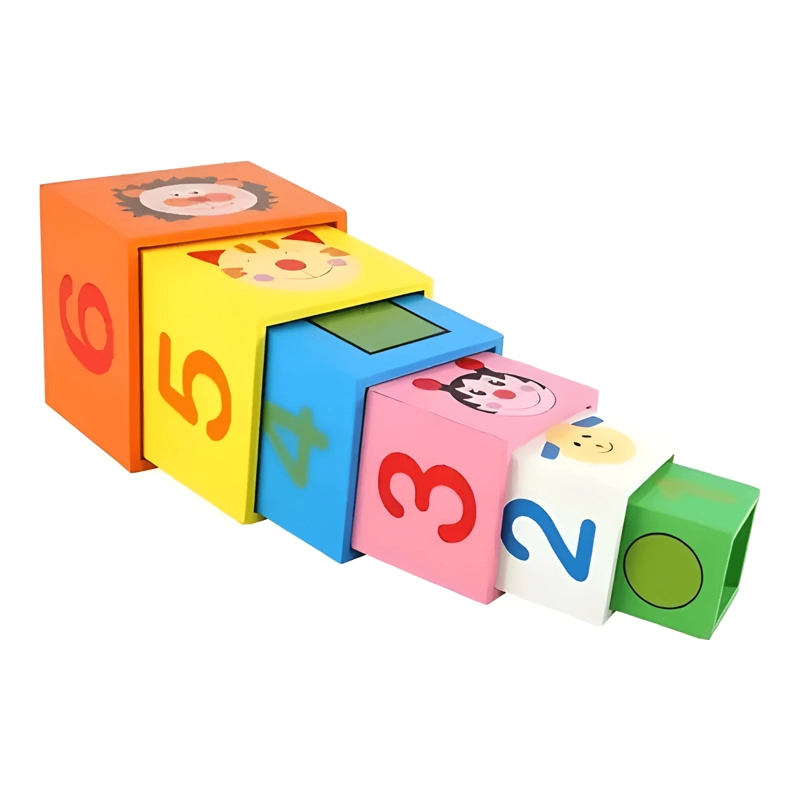 JUEGO TORRE DE CUBOS APILABLES EN MADERA ANIMALES NUMEROS #2 - 1