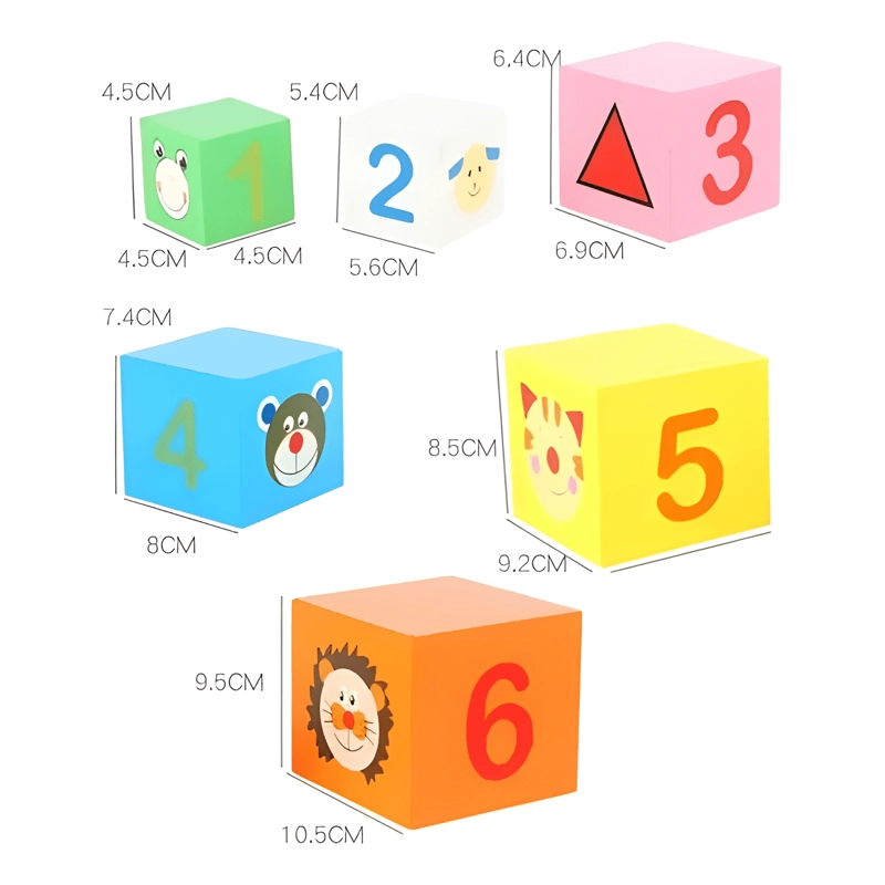 JUEGO TORRE DE CUBOS APILABLES EN MADERA ANIMALES NUMEROS #2 - 4