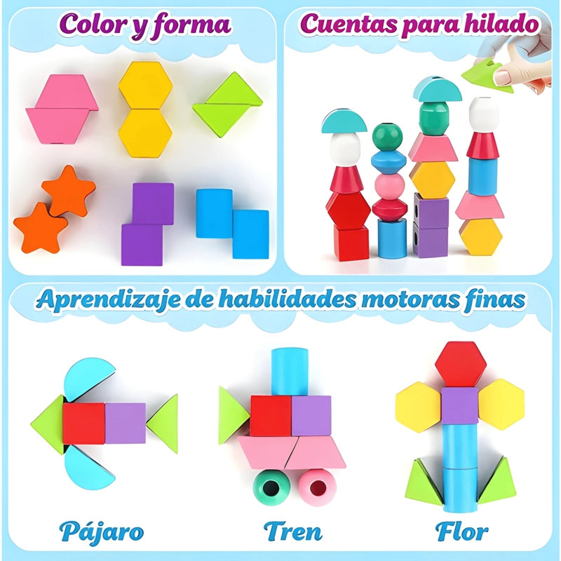 JUEGO APILAR ENSARTAR MADERA COLORES FORMAS NIÑOS 1-3 - 2