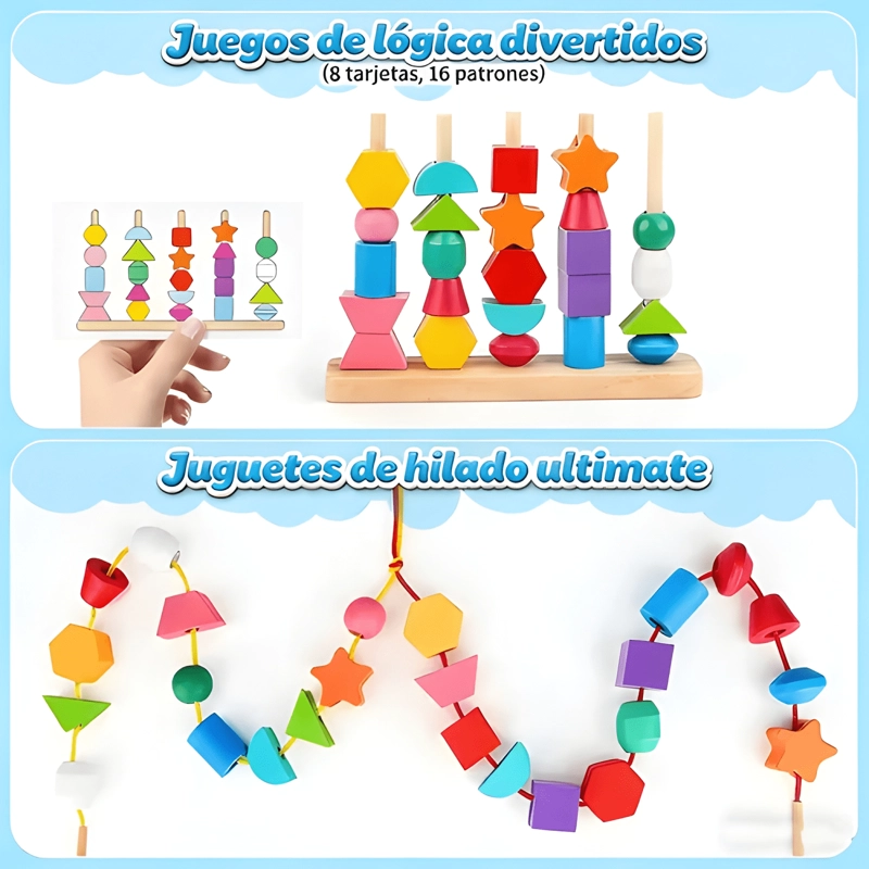 JUEGO APILAR ENSARTAR MADERA COLORES FORMAS NIÑOS 1-3 - 3