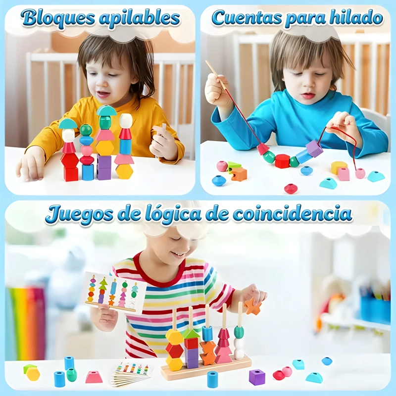 JUEGO APILAR ENSARTAR MADERA COLORES FORMAS NIÑOS 1-3 - 4