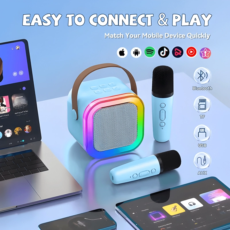 PARLANTE CON MICROFONO PORTATIL INALAMBRICO BLUETOOTH KARAOK - 2