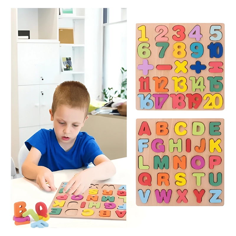 SET TABLA ENCAJE DIDACTICO MADERA LETRAS + NUMEROS #2 - 3