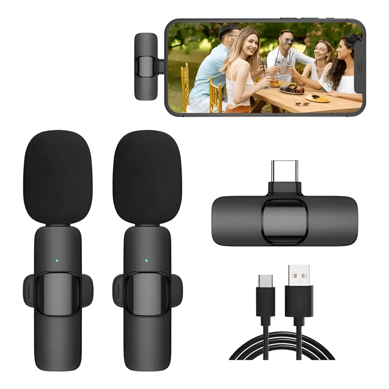 2 MICROFONO INALAMBRICO DOBLE COMPACTO USB-C NEGRO - 1