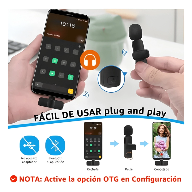 2 MICROFONO INALAMBRICO DOBLE COMPACTO USB-C NEGRO - 3