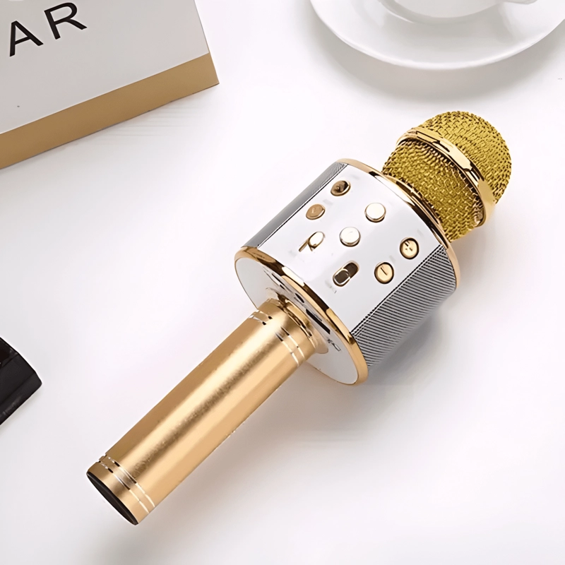 MICROFONO KARAOKE INALAMBRICO BLUETOOTH BOCINA DORADO - 1