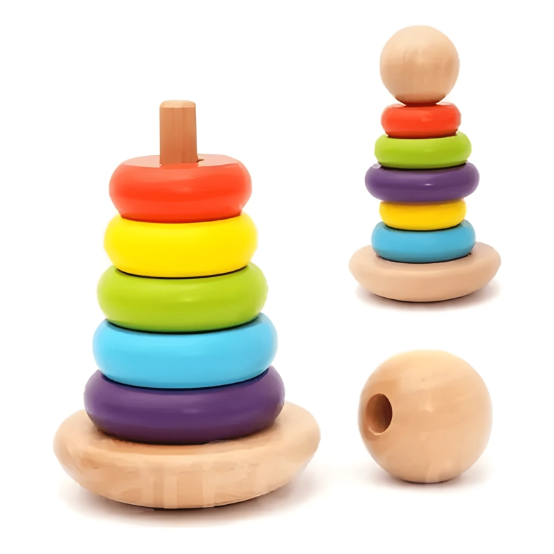 SET 3 JUGUETES MONTESSORI MADERA TORRE CUBO LABERINTO BEBE - 4