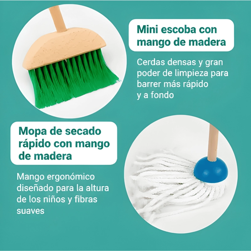 SET ASEO DIDACTICO MADERA NIÑOS JUGUETE LIMPIEZA - 3
