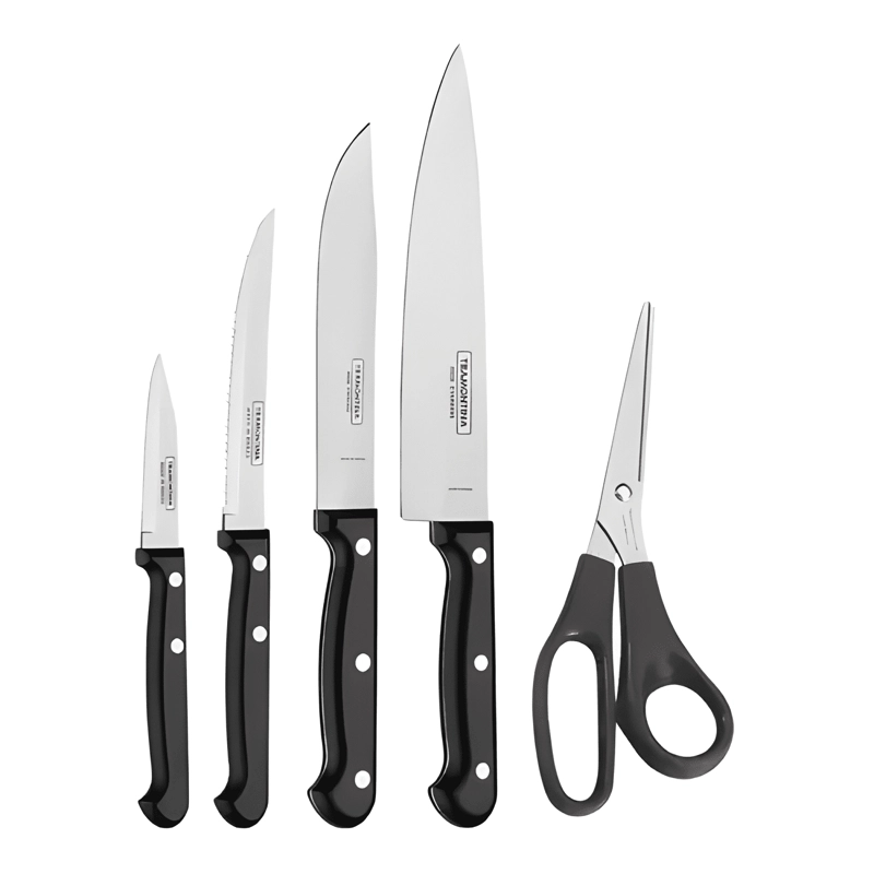 JUEGO CUCHILLOS LAMINAS ACERO INOXIDABLE, MANGOS NEGRO - 1