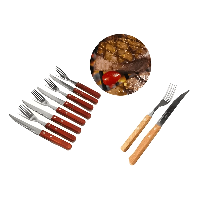 SET 6 TENEDORES 6 CUCHILLOS SIERRA ASADO MADERA PARRILLA #4 - 2