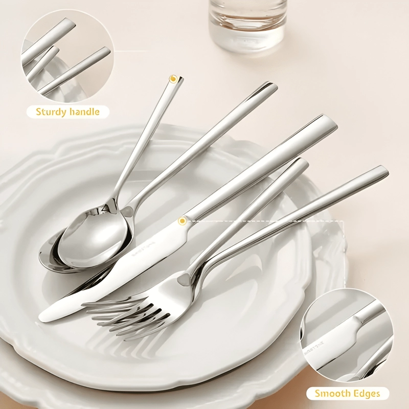 SET CUBIERTOS LUJO 6 PIEZAS CUCHILLERIA CUCHARA PLATEADO - 2