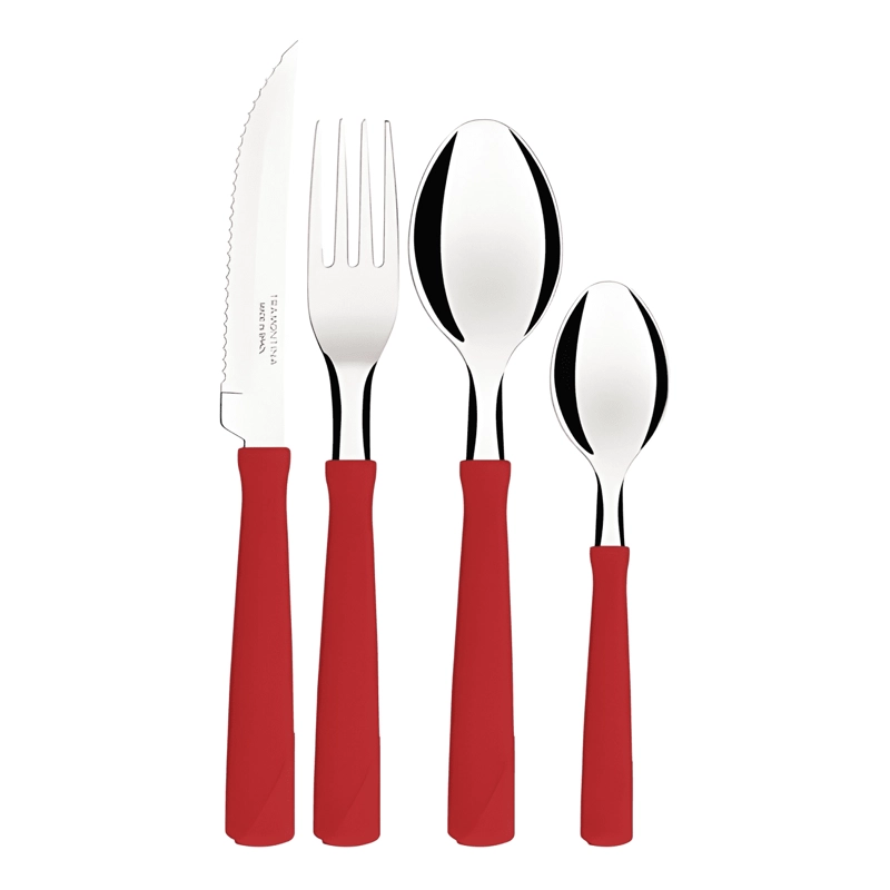 CUBIERTOS NEW KOLOR DE ACERO INOXIDABLE MANGO 24 PIEZAS ROJO - 1
