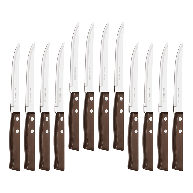 PACK 12 CUCHILLOS ACERO INOXIDABLE CUBIERTOS MADERA ASADO #1 - 4